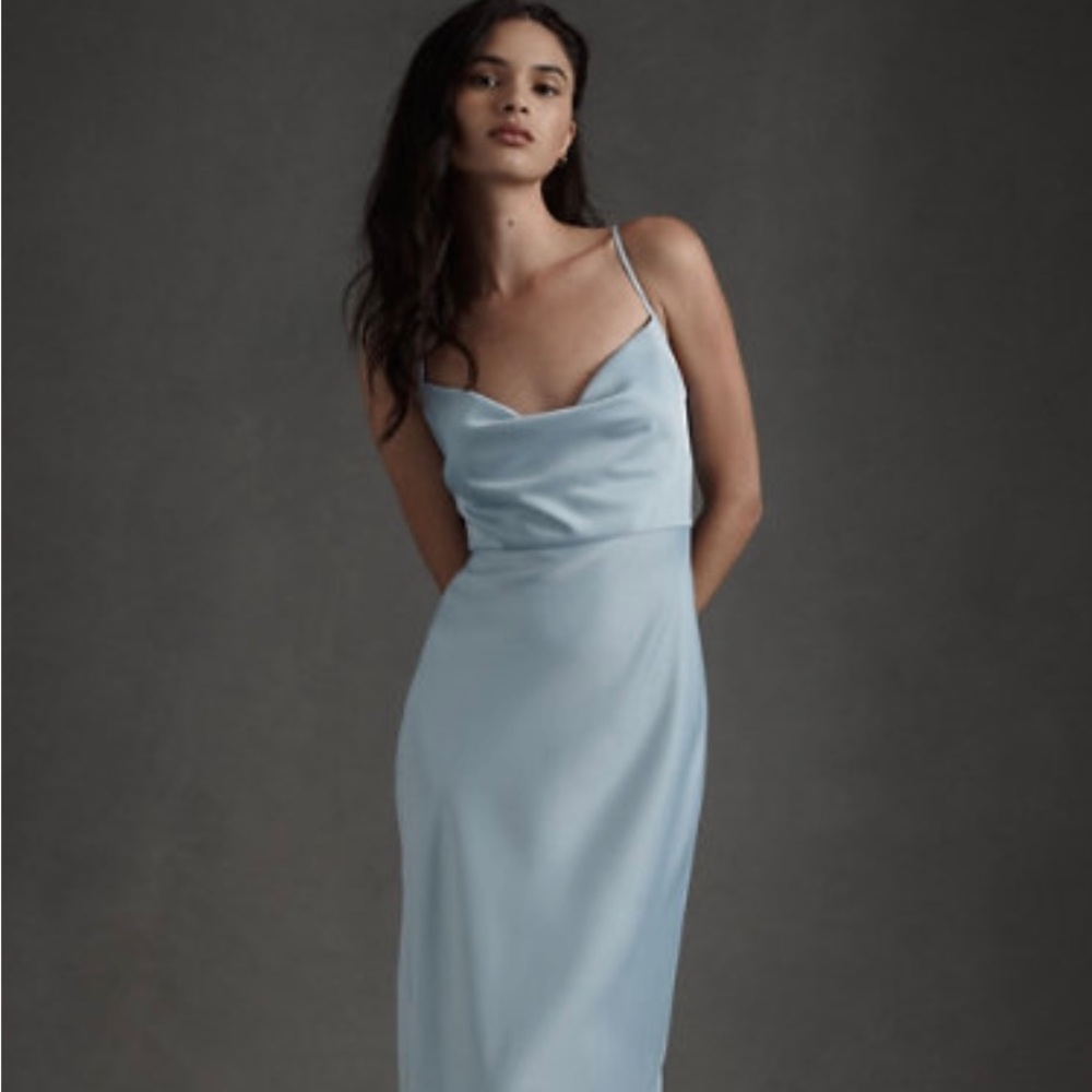 BHLDN Cali Satin Charmeuse Midi Dress in Storm Cloud